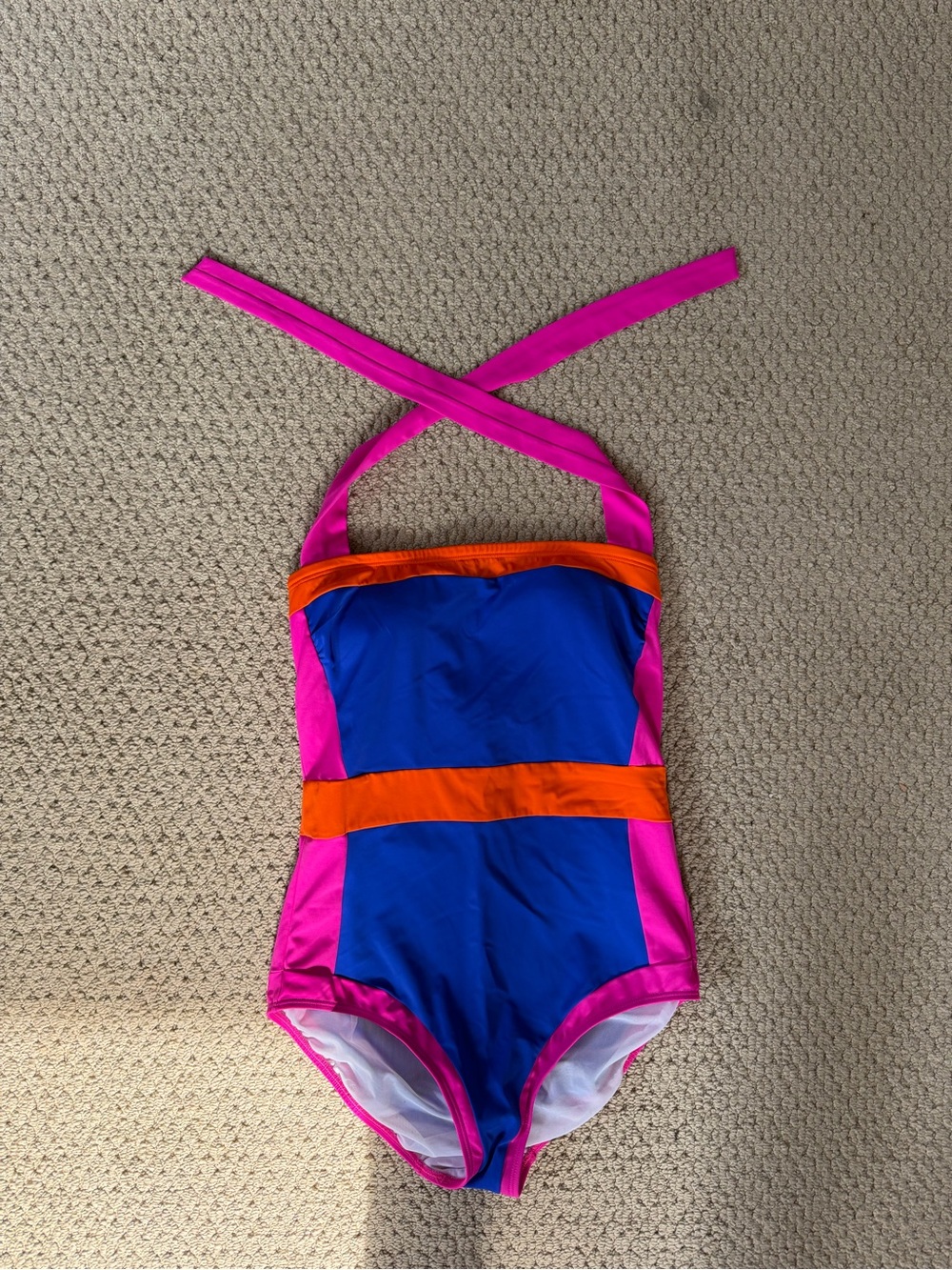 Boden Santorini Halterneck Swimsuit Colorblock Blue Pink Orange 8L
